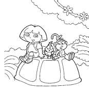 coloriage dora et ses amis sur une carapace